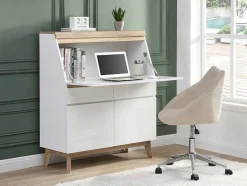 Secretária Com 2 Portas E 2 Gavetas Mdf Branco E Natural - Rilesa