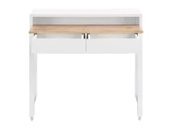 Secretária Consola Extensivel Com 2 Gavetas Branco E Natural - Loavia