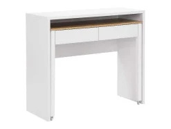 Secretária Consola Extensivel Com 2 Gavetas Branco E Natural - Loavia