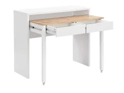 Secretária Consola Extensivel Com 2 Gavetas Branco E Natural - Loavia