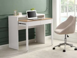 Secretária Consola Extensivel Com 2 Gavetas Branco E Natural - Loavia