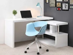 Secretária Extensivel Em Mdf Lacado Cor Branco Com Tampo Giratorio 360° - Nicephore