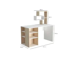Secretária New Ermes, Branco, Sonoma, 130X60X135 Cm, Epikasa
