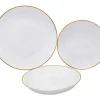 Servico De Loica 18 Pecas Porcelana Branco Com Detalhes Dourados - Julina