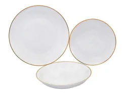 Servico De Loica 18 Pecas Porcelana Branco Com Detalhes Dourados - Julina