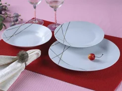 Servico De Loica 18 Pecas Porcelana Branco E Dourado - Linasio