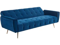Sofá Cama Clic Calc De 3 Lugares Em Veludo Azul Escuro - Polani