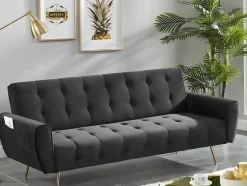 Sofá Cama Clic Calc De 3 Lugares Em Veludo Azul Escuro - Polani