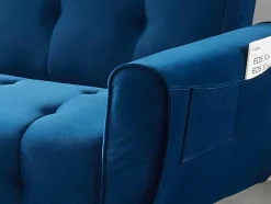 Sofá Cama Clic Calc De 3 Lugares Em Veludo Azul Escuro - Polani
