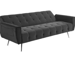 Sofá Cama Clic Calc De 3 Lugares Em Veludo Azul Escuro - Polani