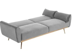 Sofá Cama Clic Clac De 3 Lugare Em Veludo Cinzento Claro -Launei