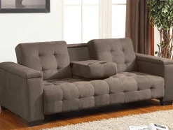Sofá Cama Clic Clac De 3 Lugares Em Microfibra Com Mesinha De Centro Rebatível Castanho - Devonshire