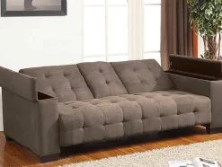 Sofá Cama Clic Clac De 3 Lugares Em Microfibra Com Mesinha De Centro Rebatível Castanho - Devonshire