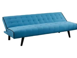 Sofá Cama Clic Clac De 3 Lugares Em Tecido Azul E Contornos Pretos - Bayou