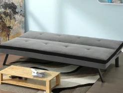 Sofá Cama Clic Clac Em Tecido Cinzento E Faixa Em Preto - Skala