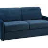 Sofá-Cama De 3 Lugares Com Abertura Expresso De Veludo Azul Meia-Noite - Cama De 140 Cm E Colchão De 14 Cm - Calife