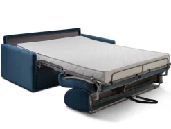Sofá-Cama De 3 Lugares Com Abertura Expresso De Veludo Azul Meia-Noite - Cama De 140 Cm E Colchão De 14 Cm - Calife