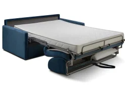 Sofá-Cama De 3 Lugares Com Abertura Expresso De Veludo Azul Meia-Noite - Cama De 140 Cm E Colchão De 14 Cm - Calife