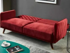 Sofá Cama De 3 Lugares Convertivel Em Cama Em Veludo Vermelho - Joris