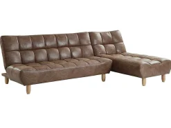 Sofá Cama Modular Em Microfibra Efeito Envelhecido Castanho Vintage - Esteban