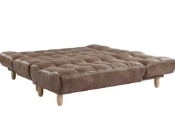 Sofá Cama Modular Em Microfibra Efeito Envelhecido Castanho Vintage - Esteban