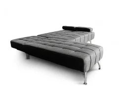 Sofá Chaise Longue Aroa-Xs, Tecido Conversivel De 3 Lugares Em Camacolor Cinza/Escuro, 198X150Cm
