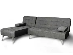 Sofá Chaise Longue Aroa-Xs, Tecido Conversivel De 3 Lugares Em Camacolor Cinza/Escuro, 198X150Cm