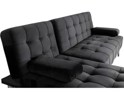 Sofá Chaise Longue Aroa-Xs, Veludo De 3 Lugares Conversivel Em Cama, Cor Preta, 198X150Cm