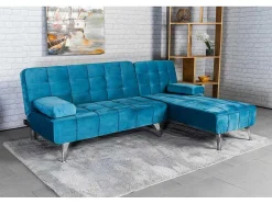 Sofá Chaise Longue Aroa-Xs, Veludo De 3 Lugares Conversivel Em Cama, Cor Cinza, 198X150Cm