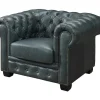 Sofá Chesterfield 3+2+1 Lugares Brenton 100% Pele De Bufalo Superior Cor Verde-Acinzentado