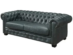 Sofá Chesterfield 3+2+1 Lugares Brenton 100% Pele De Bufalo Superior Cor Verde-Acinzentado