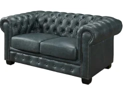 Sofá Chesterfield 3+2+1 Lugares Brenton 100% Pele De Bufalo Superior Cor Verde-Acinzentado