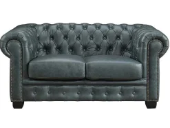 Sofá Chesterfield 3+2+1 Lugares Brenton 100% Pele De Bufalo Superior Cor Verde-Acinzentado