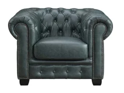 Sofá Chesterfield 3+2+1 Lugares Brenton 100% Pele De Bufalo Superior Cor Verde-Acinzentado