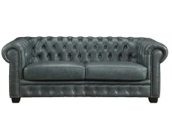 Sofá Chesterfield 3+1 Lugares Brenton 100% Pele De Bufalo Superior Cor Verde-Acinzentado
