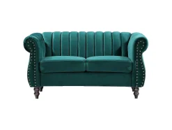 Sofá Chesterfield 2 Lugares Veludo Verde Esmeralda - Trumbo