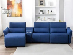 Sofá De Canto Articulado Eletrico Em Tecido Cor Azul De Canto Esquerdo - Eivor