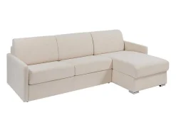 Sofá De Canto Convertivel Abertura Rapida E Reversivel Tecido Bege, Cama 140 Cm E Colchão 18 Cm - Calife