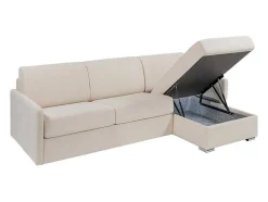 Sofá De Canto Convertivel Abertura Rapida E Reversivel Tecido Bege, Cama 140 Cm E Colchão 18 Cm - Calife