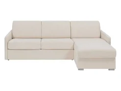 Sofá De Canto Convertivel Abertura Rapida E Reversivel Tecido Bege, Cama 140 Cm E Colchão 18 Cm - Calife