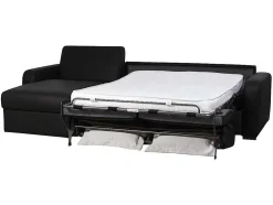 Sofá De Canto Convertivel Em Cama Em Pele Preto - Canto Esquerdo - Bevis