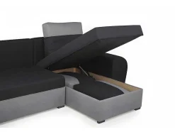 Sofá De Canto Convertivel Em Cama E Reversivel Em Tecido Bicolor Preto E Cinzento Claro - Gaby