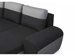 Sofá De Canto Convertivel Em Cama E Reversivel Em Tecido Bicolor Preto E Cinzento Claro - Gaby