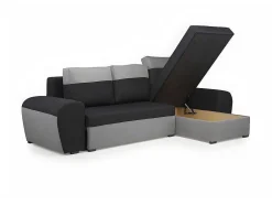 Sofá De Canto Convertivel Em Cama E Reversivel Em Tecido Bicolor Preto E Cinzento Claro - Gaby