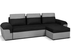 Sofá De Canto Convertivel Em Cama E Reversivel Em Tecido Bicolor Preto E Cinzento Claro - Gaby