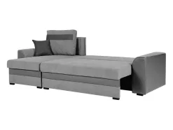 Sofá De Canto Convertivel Em Cama E Reversivel Em Tecido Cinzento Claro Com Faixas Em Cinzento Escuro - Giany