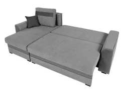 Sofá De Canto Convertivel Em Cama E Reversivel Em Tecido Cinzento Claro Com Faixas Em Cinzento Escuro - Giany