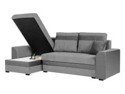 Sofá De Canto Convertivel Em Cama E Reversivel Em Tecido Cinzento Claro Com Faixas Em Cinzento Escuro - Giany