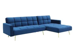 Sofá De Canto Convertivel Reversivel Clic-Clac Em Veludo Azul-Real - Nieto