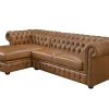 Sofá De Canto Esquerdo Chesterfield Brenton 100% Pele De Bufalo Superior Caramelo Vintage